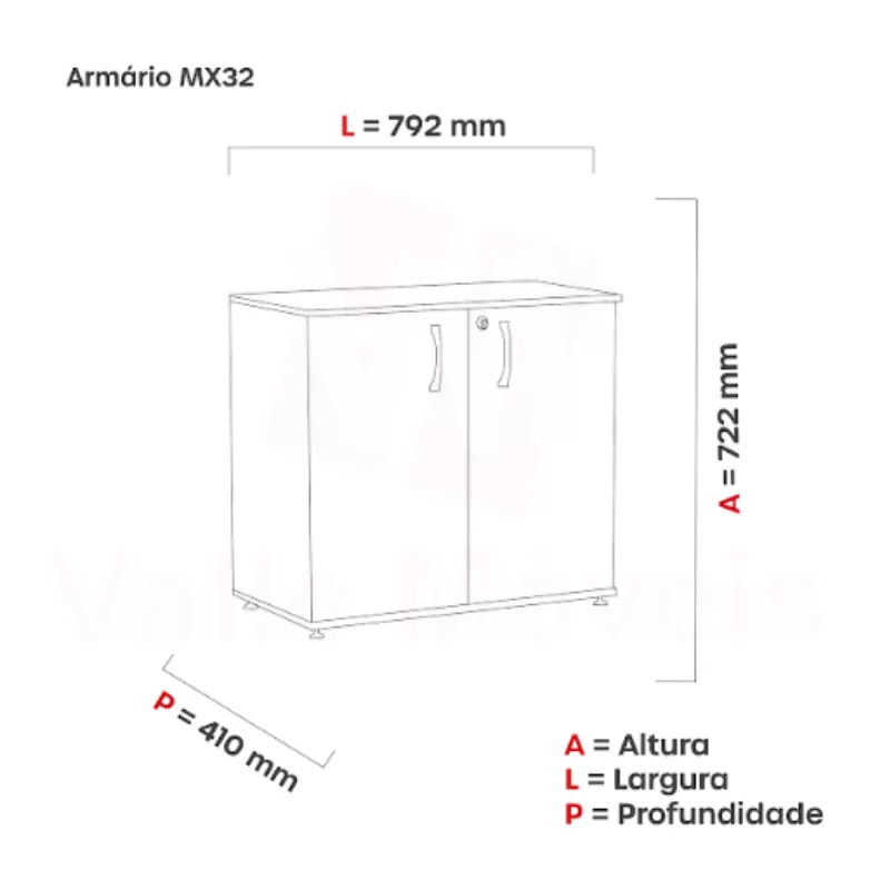 Armário Pandin Baixo Fechado Com 02 Portas Linha Maxxi - Cristal