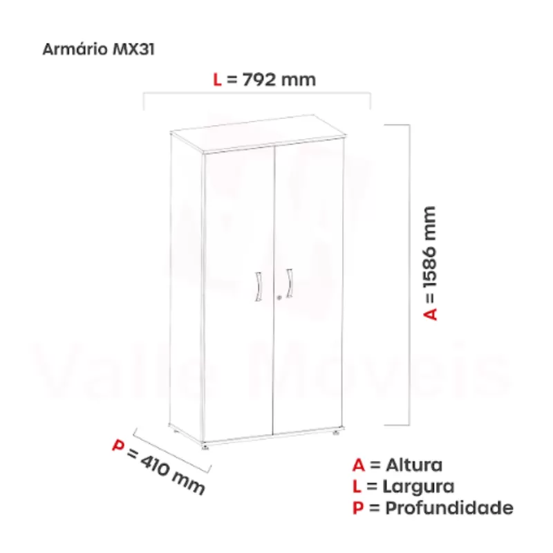 Armário Pandin Alto Fechado Com 02 Portas Linha Maxxi - Madeirado