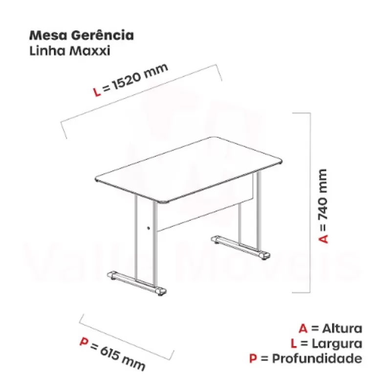 Mesa Reta Pandin Secretaria 1,52 X 0,61 Linha Maxxi - Cristal