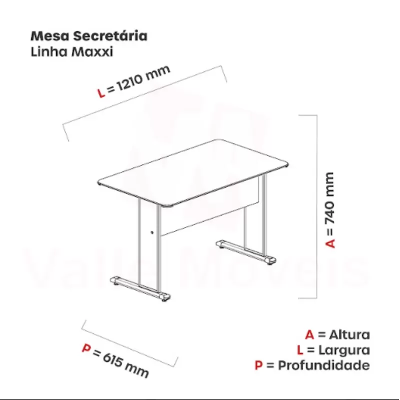 Mesa Reta C/ Gaveteiro Fixo 2 Gavetas Pandin Secretaria 1,21 X 0,61 Linha Maxxi - Lisa