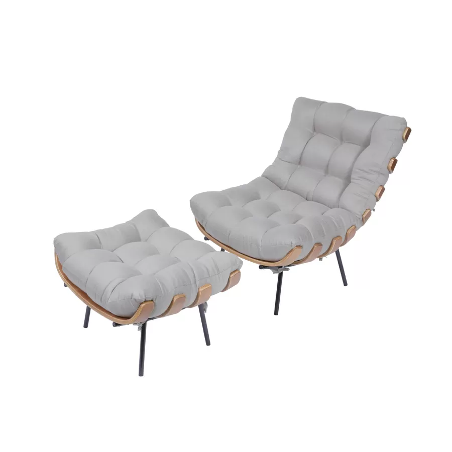 Conjunto Costela Poltrona E Puff - Linho Cinza
